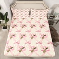 thumbnail image 2 of Homewish Pink Rose Flower Twin Sheet Sets, Romantic Pink Bow-tie Twin Fitted Sheet, Western Princess Style Flat Sheet, Luxury Bedroom Decor, 3pcs, 2 of 7
