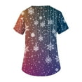 thumbnail image 4 of Stichou Christmas Scrubs Tops for Women Plus Size Holiday Snowflake Print V-Neck Funny Short Sleeve Medical Uniform with 2 Pockets Blue 5XL, 4 of 5