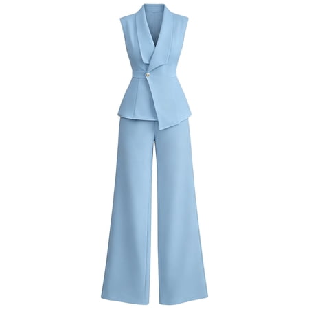 GILIGEGE Women 2 Piece Suit Set Pant Suits for Women Sleeveless Blazer Vest Wide Leg Pantsuit Sets Two Piece Outfit Professional Office Work Pantsuits Set Business Casual Blazer Sets Light Blue 2XL GILIGEGE Women 2 Piece Suit Set Pant Suits for Women Sleeveless Blazer Vest Wide Leg Pantsuit Sets Two Piece Outfit Professional Office Work Pantsuits Set Business Casual Blazer Sets Light Blue 2XL