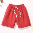 thumbnail image 2 of Linen Shorts Boys Drawstring Linen Shorts Breathable Casual Shorts Summer Girls Boys Shorts (Red 6), 2 of 4
