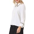 thumbnail image 4 of BLUSA DE TRABAJO ELEGANTE PARA MUJER CHIC INSPIRE DE MANGA LARGA CON COLLAR PUNTA Y DETALLE DE TWEED, CAMISA DE BOTONES TAMAÑO 2XL BLANCA, 4 of 5