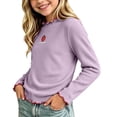 thumbnail image 2 of Spazoro Toddler Girls 100% Cotton Shirts, Fall Ruffle Neck Long Sleeve Stawberry Casual Basic Tee Tops for Girls Purple Size 7-8, 2 of 5