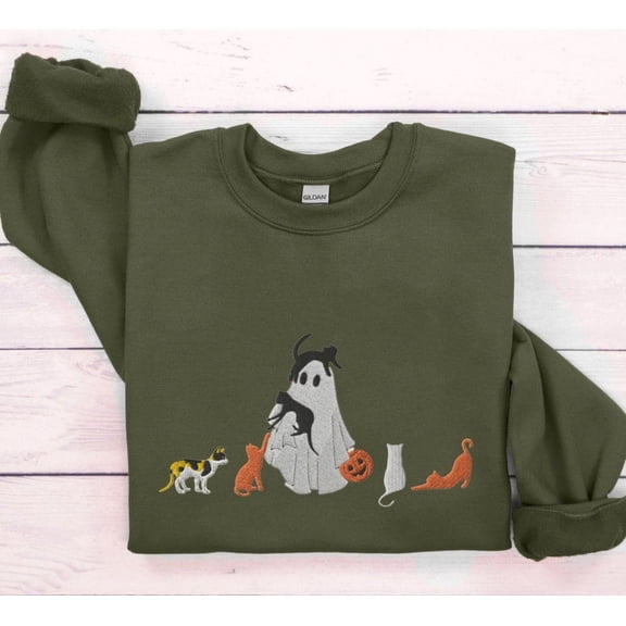 Embroidered Halloween Cats Sweatshirt