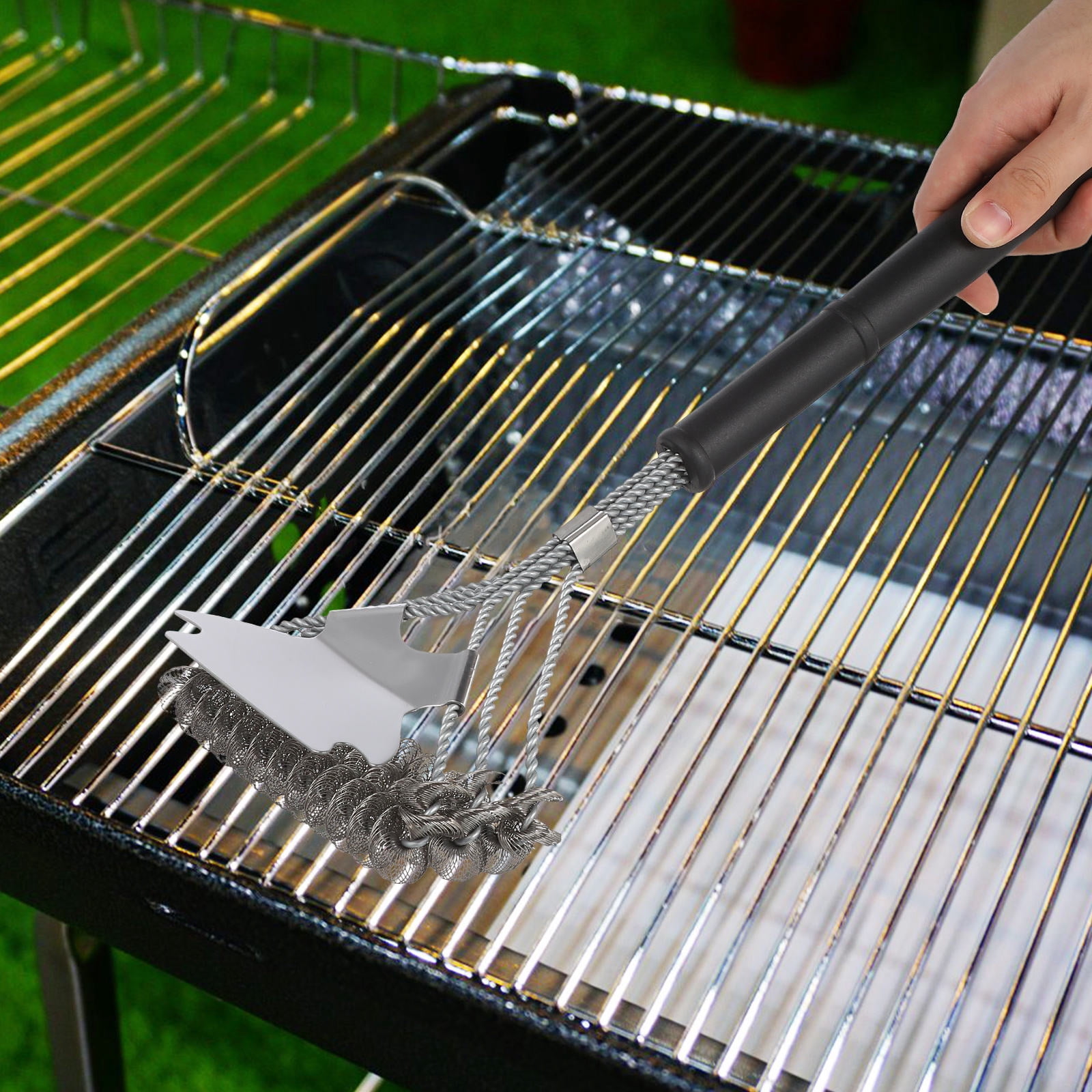 POPETPOP 2 Pcs Grill Cleaning Brush Steel Wire for Outdoor Grill Homeowners Kitchen Use