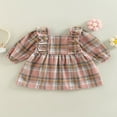 thumbnail image 4 of Infant Plaid Dress Square Neck Long Sleeve Buttons A-line Dress, 4 of 9