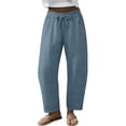 thumbnail image 2 of Women's Linen Wide Leg Barrel Capri Pants, Elastic High Waist Loose Cropped Trousers with Pockets, Breathable Summer Casual 7/8 Length Pants for Vacation Daily Office Wear Light Blue M, 2 of 8