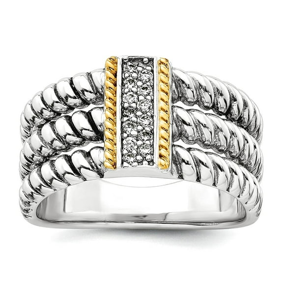 20.5mm 925 Sterling Silver With 14k Accent Oxidized Polished Cubic Zirconia Triple Twisted Ring Size 6 Ring for Women