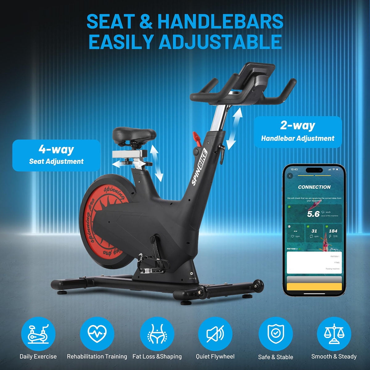 Danolapsi Exercise Bike w Self-Powered System, Magnetic Resistance Workout Bike with Adjustable Seat, 300 Lbs Capacity Stationary Bike with Tablet Holder, Indoor Fitness Cycling Bike for Home Cardio