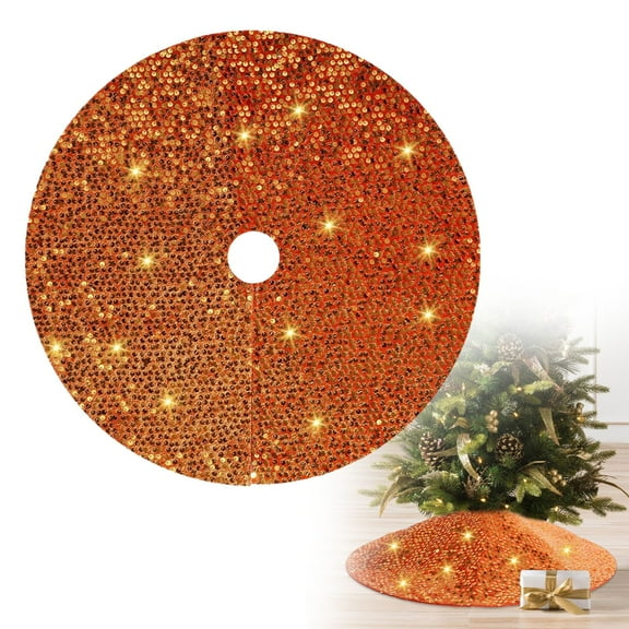 Orange Tree Skirt,Christmas Tree Skirt,18 Inches Sparkly Sequins Christmas Tree Skirt for Fall Party Supply Round Velvet Tree Base Skirt Pencil Halloween Tree Skirts for Xmas Tree Decoration(18 inch)