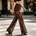 thumbnail image 6 of Fengqque Women Sheer Lace Flare Pants High Elastic Waist Built In Stretch Lining Slim Full Length See Through Layered Trousers Coffee S, 6 of 7