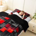 thumbnail image 4 of Manfei 3D Geometric Cubes Twin Comforter Sets, Gray Red Checkered Bedding Set, Black Reversible 2 Pieces, 1 Comforter and 1 Pillowcase, 4 of 6