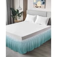 thumbnail image 4 of Turquoise Ombre Wrap Around Bed Skirts for Queen Bed 16" Drop,Bed Skirt with Adjustable Elastic Belt Dust Ruffle Bed Valance for Bedroom Hotel Teal White Gradient Modern Abstract Art Bed Frame Cover, 4 of 7