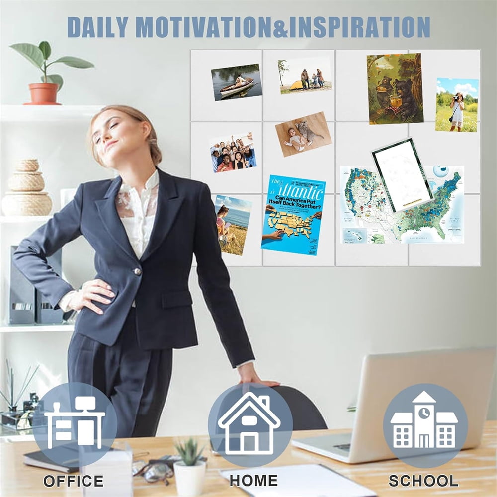Yahome 12Pcs Bulletin Board for Office 48 x 36 Inch Removable Felt Wall Tiles with Pushpins Large Cork Boards for Walls Decor Organizer and DIY (White)