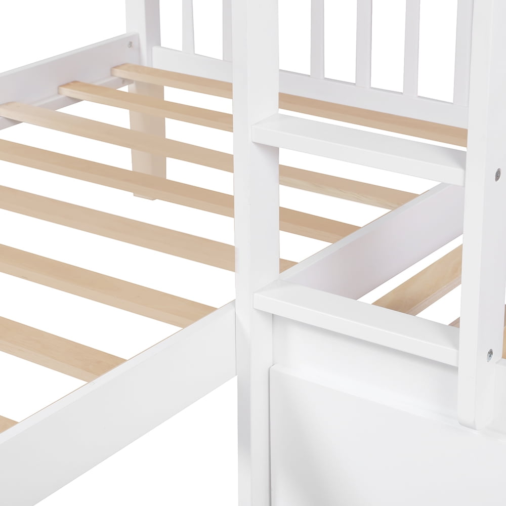 Kepooman Twin Size Modern Wooden L-Shaped Bunk Bed with 3 Drawers for Bedroom Dorm, 120.6" x 80.6" x 62.5", White Kepooman Twin Size Modern Wooden L-Shaped Bunk Bed with 3 Drawers for Bedroom Dorm, 120.6" x 80.6" x 62.5", White