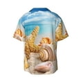 thumbnail image 5 of Uemuo Beach Starfish Shell Pattern Cotton Linen Short Sleeve Shirts,Casual Lightweight Button Down Shirts,Vacation Beach Summer Tops-Large, 5 of 7