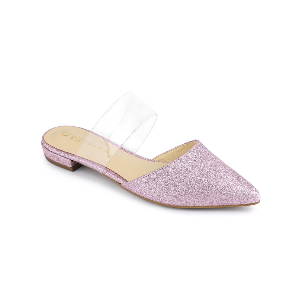 allegra k women's glitter clear ankle strap flat mules shoes