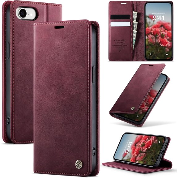 Funda tipo cartera para iPhone 16e/iPhone SE 4/iPhone SE 2025, de piel, con tarjetero, soporte, cierre magnético y protección RFID de TPU a prueba de golpes