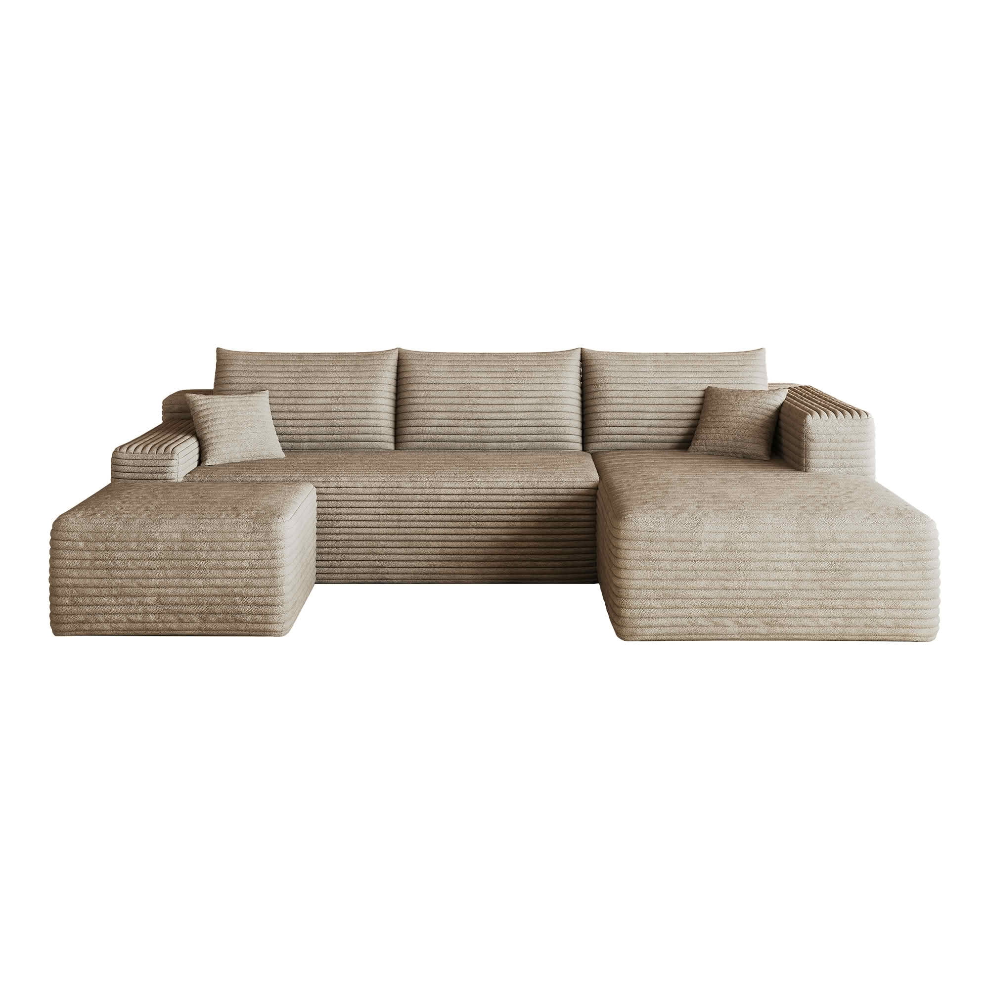 MAYEERTY 103 Inch L‑Shaped Cloud Sectional Sofa with 1 Ottoman, Modern Minimalist Deep‑Seat Corner Couch, Plush Corduroy Upholstered Reversible Sofa, No‑Assembly Required for Living Room Apartment