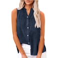 thumbnail image 6 of Blue Womens Tops Cotton Linen Shirts for Sleeveless Collared Tops Oversized Up Blouses Work Shirts Casual Summer Tshirt Shirts for Women, 6 of 6