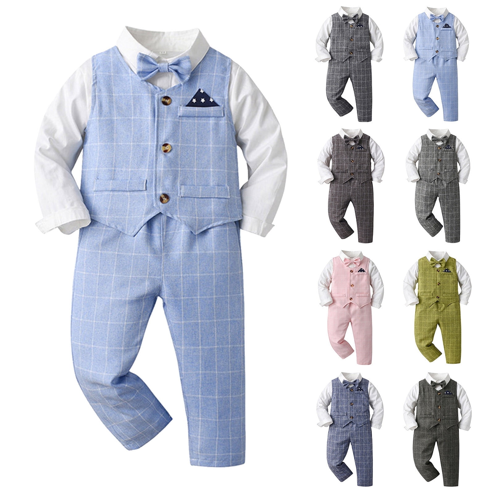 Ketyyh-chn99 Newborn Baby Boy Clothes Suit Infant Outfit Formal Dress Shirt Vest Tie Corsage Pants 4Pcs Size for 5-6 Years,Green