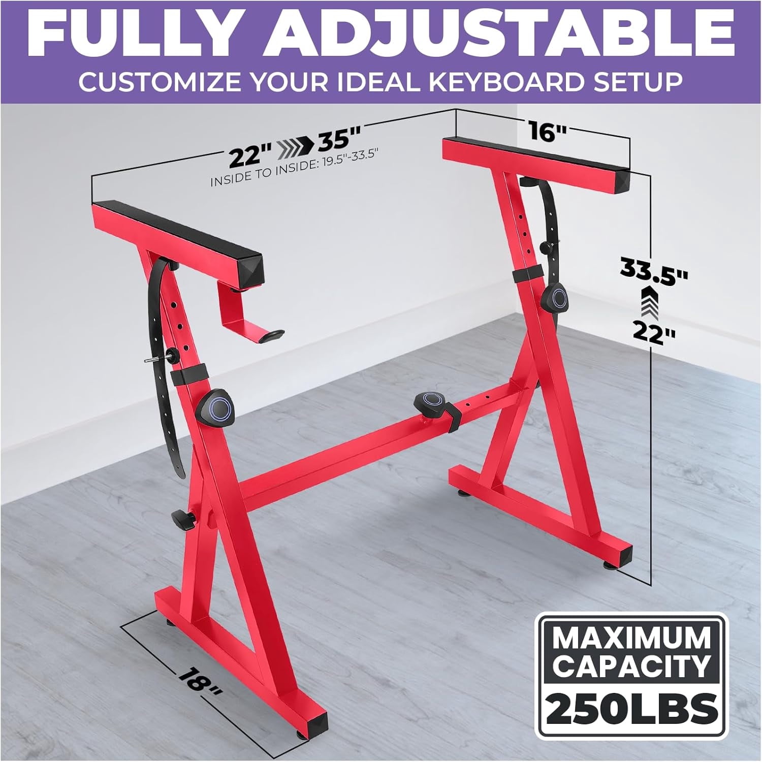 Piano Keyboard Stand - Z Style Adjustable and Portable Heavy Duty Music Stand for  Adults -Fits 54-88 Key Electric Pianos - Sturdy Musical Keyboard Stand (Black)
