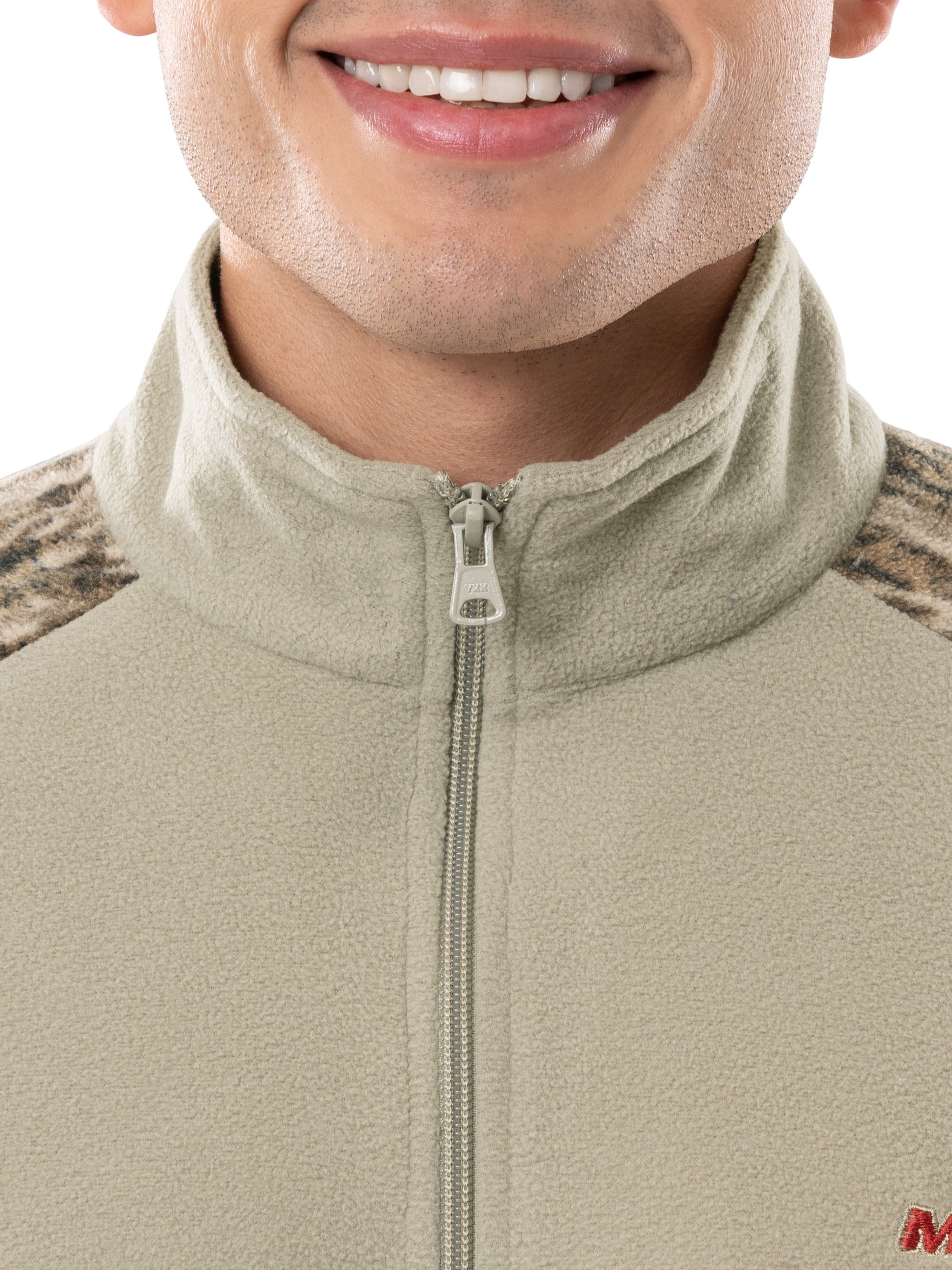 Mossy Oak Men's Raglan Long Sleeve Quarter Zip Fleece Pullover Hunting Shirt, Size Small to 2XL
