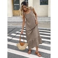 thumbnail image 5 of Brown Womens Sleeveless Ruffle Hem Maxi Dress With Open Back And Tie Detail, 5 of 7