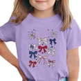 thumbnail image 2 of Freshbabe Kids Girls 4Th Of July Coquette Bows Print Short Sleeve Crew Neck T-Shirt, Red White Blue Bow Casual Summer Top For Independence Day，Size3-15, 2 of 6