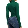 thumbnail image 3 of YEJIMAN Green Womens Shirts, polyester Cute T Shirts, Women Mock Turtleneck Long Sleeve Pullover High Neck Sexy Tight Fitting Priming T Shirt, 3 of 5