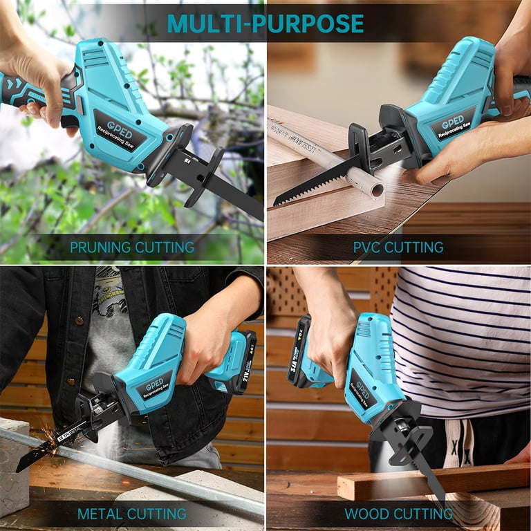 GPED 20V Cordless Reciprocating Saw, 2 Batteries, 4 Blades photo 5