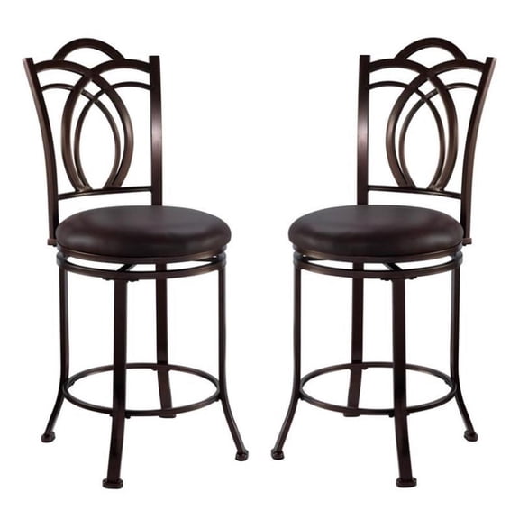 Home Square 2-Piece 24" Metal Swivel Counter Stool Set in Coffee Brown