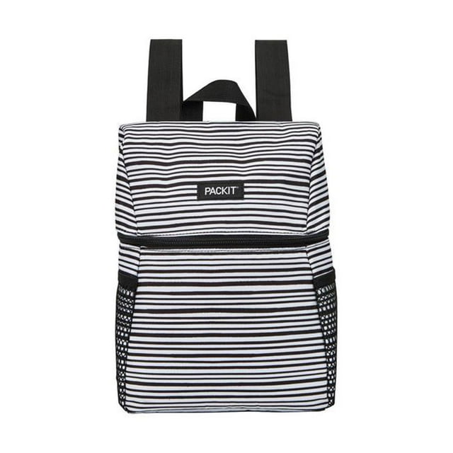 Backpack White Striped Lunch Bag Cooler, Black