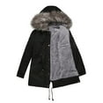 thumbnail image 2 of ELFINDEA Womens Tops Mid-length Hooded Winter Warm Plus Fleece Coat Plus Cotton Padded Coat Black 2X, 2 of 8