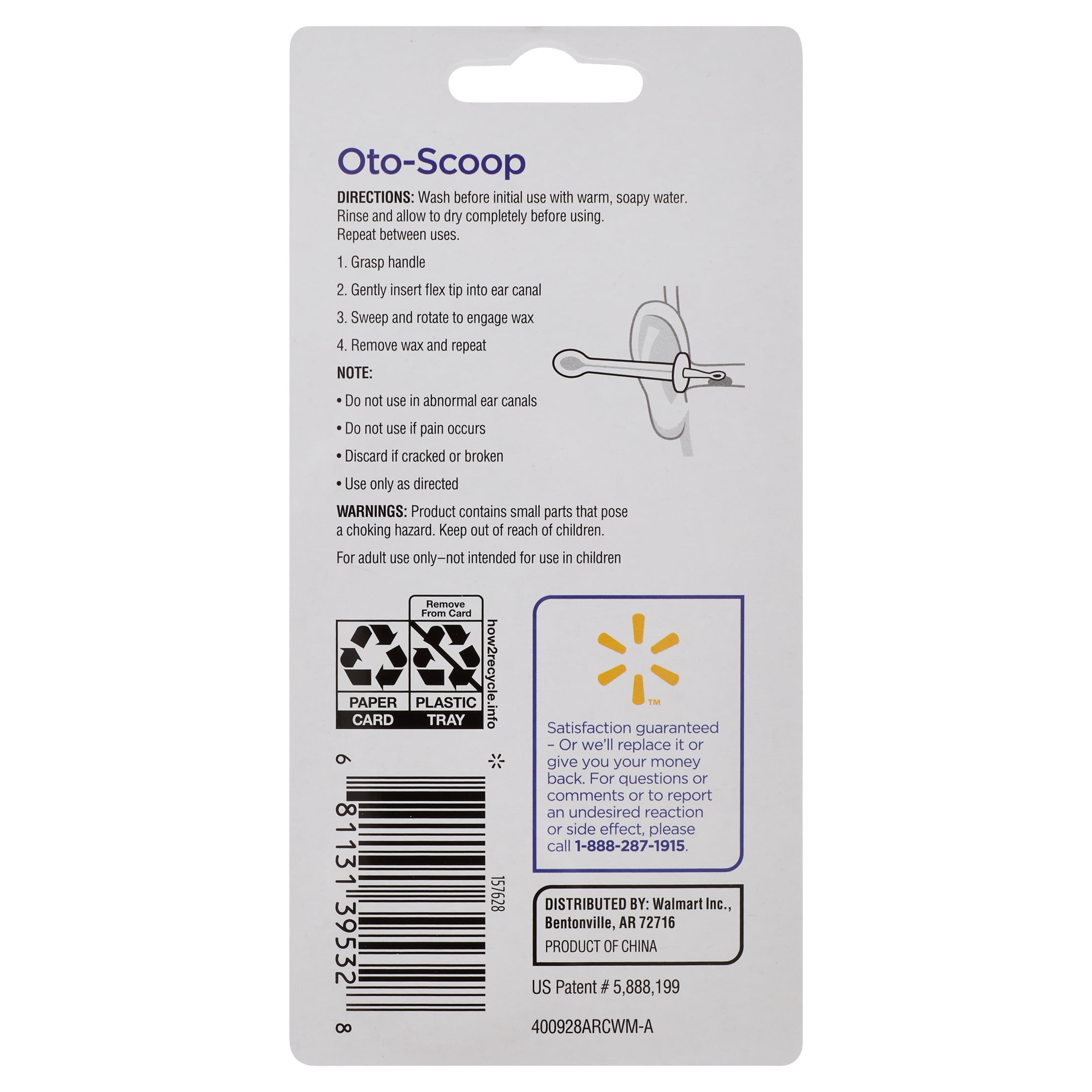 Equate Oto-Scoop, Natural Patented Plastic Ear Wax Remover Tool, Flex Tip Earpick Solution