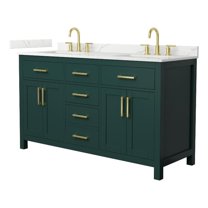 Beckett 60" Green Double Vanity & Giotto Quartz Top (3-Hole) & Gold Trim