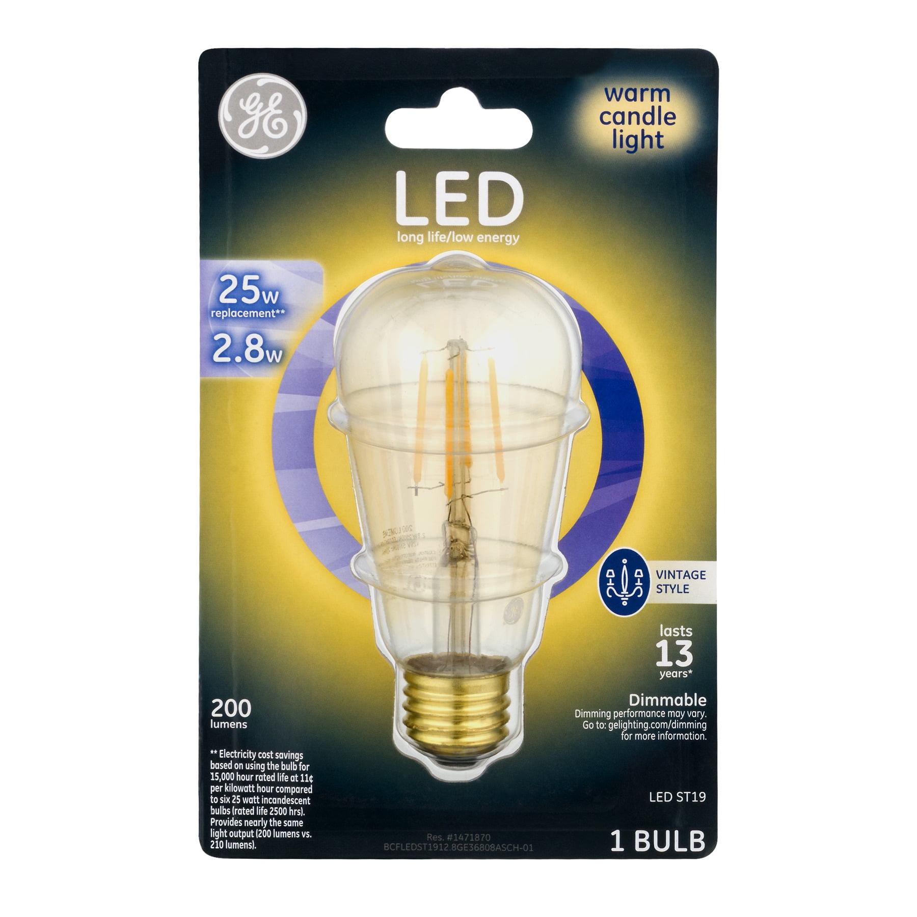 GE LED Light Bulbs Candelabra Base 25W 2.8 W Clear Soft White Dimmable 