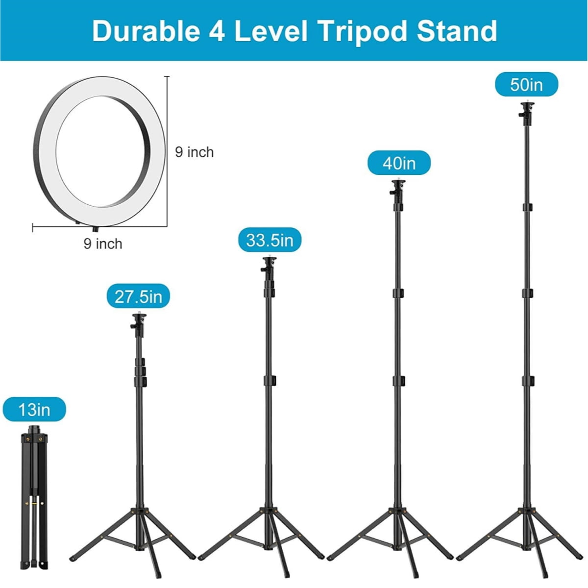 iMucci 9" LED Ring Light with Stand and Phone Holder, 50" Extendable Tripod with Remote, Selfie Halo Light for Live Streaming/Makeup/Vlogging/Photography, Compatible with Phones and Cameras
