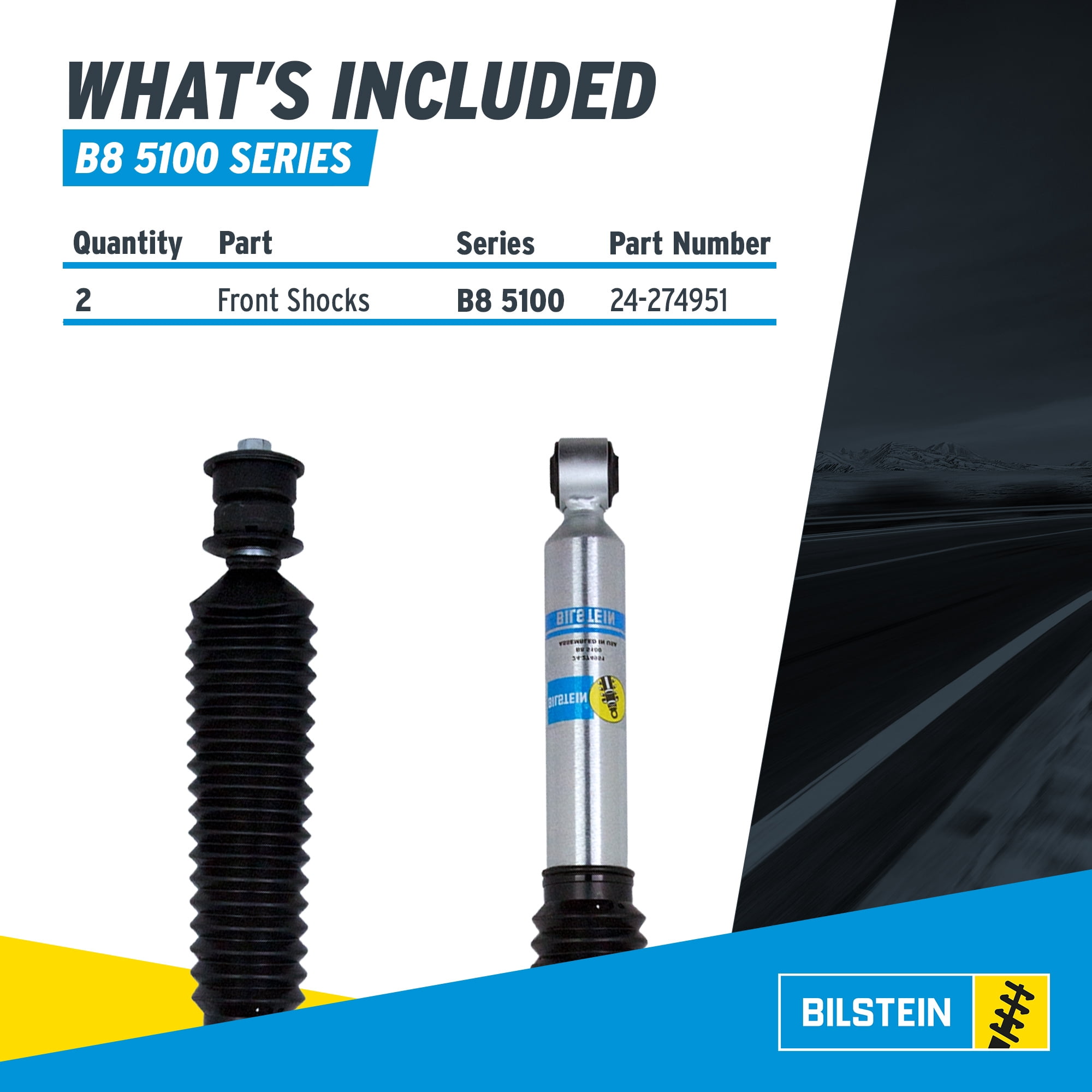 Bilstein Pair of Front B8 5100 Series Shocks Compatible with 2017-2025 F250/F350 4WD w/o Tremor Package with 2-2.5" Front Lift