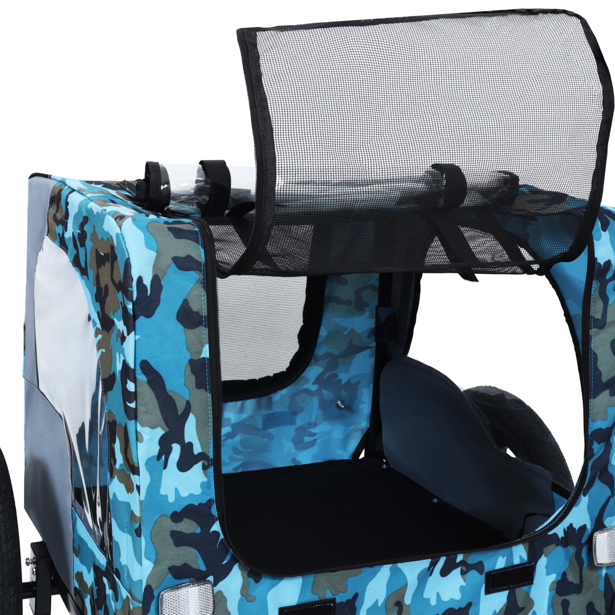 Leumius Pet Bike Trailer Dog Cart for Bicycle, Easy Folding Cart Frame, Quick Release Wheel, Non-Slip Floor, Internal Leash for Small and Medium Pets Blue+Gray