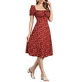 thumbnail image 2 of INSPIRE CHIC Women's Smocked Dress Square Neck Ruffled Hem Floral Dress L Dark Red, 2 of 5