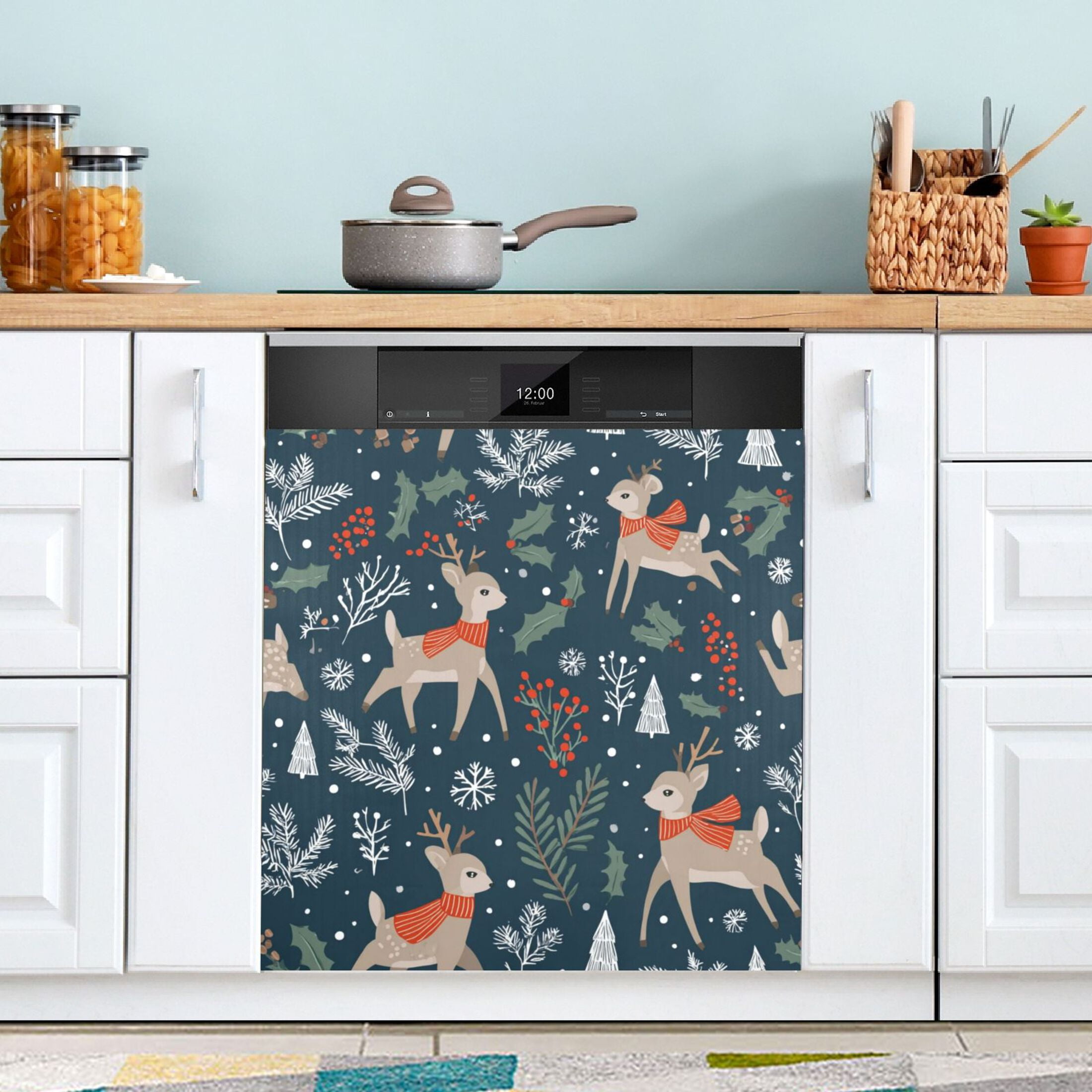 IAUYY Magnetic decorative sticker - 23x26 Inch PVC Refrigerator Decorative Cover, Removable DIY Art for Kitchen Appliances Deer and Winter Forest