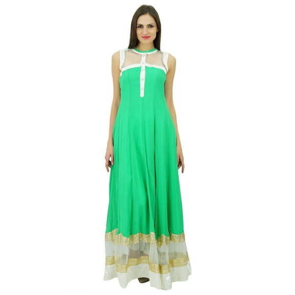 Atasi Womens Floor Length Dress Green Salwaar Kameez Ethnic Party Wear Dress