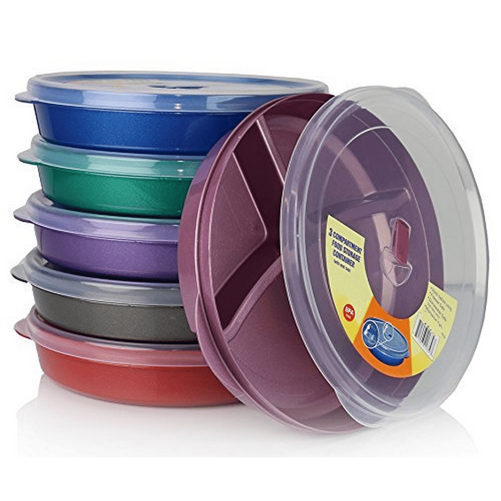 (Set of 6) Microwave Food Storage Tray Containers 3 Section NEW FREE