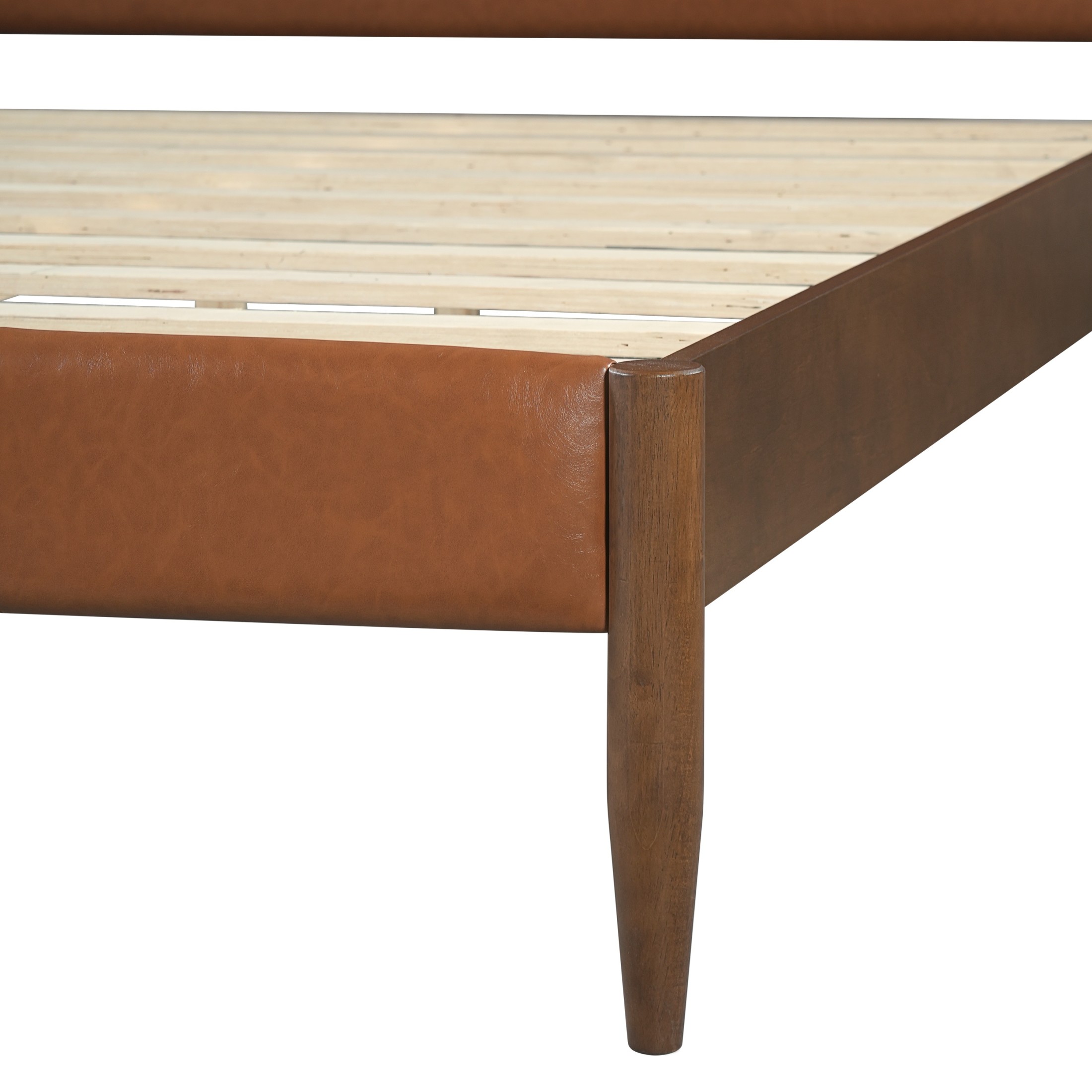 Christopher Knight Home Mid-Century King PU Upholstered Platform Bed with Tufted Headboard, Brown