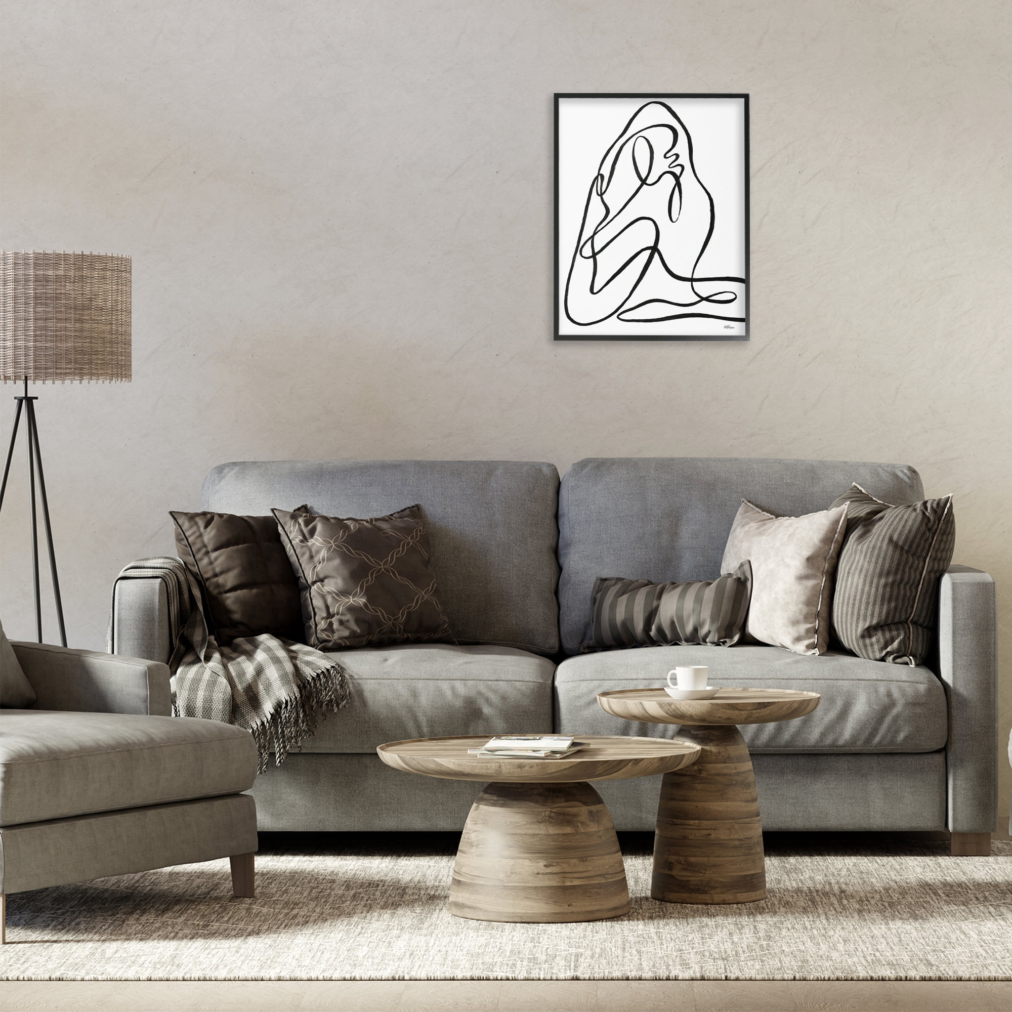 Stupell Industries Continuous Line Doodle Abstract Painting Black Framed Art Print Wall Art, 16 x 20