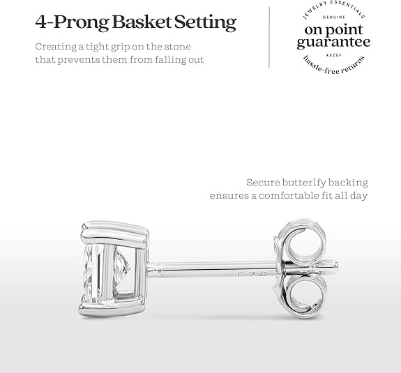 Kezef 7mm Square CZ Stud Earrings, Rhodium-Plated 925 Sterling Silver, Cubic Zirconia Earring Studs, Hypoallergenic for Women