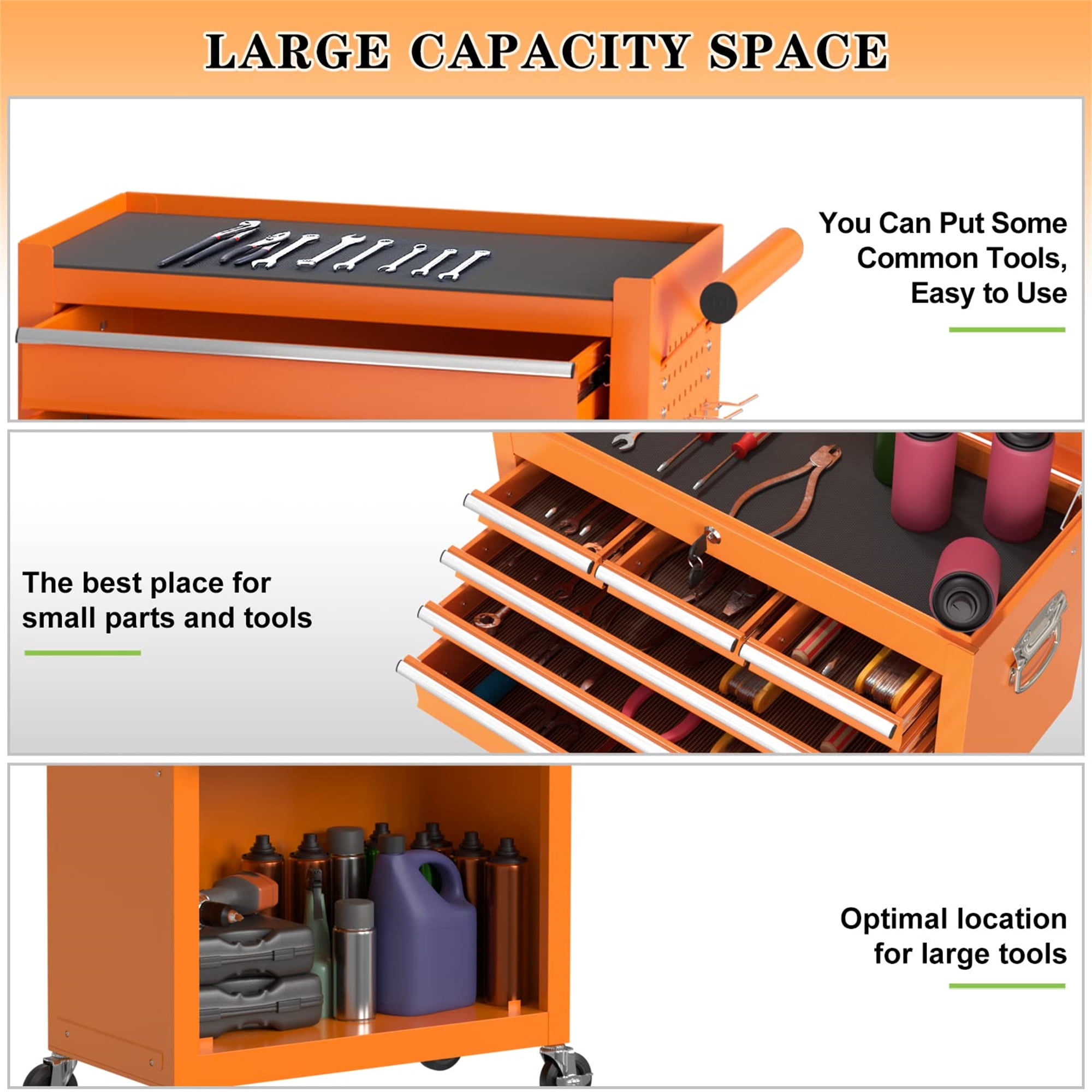 Aukfa Tool Chest, 2 in 1 Steel Rolling Tool Box & Cabinet On Wheels for Garage, 8-Drawer, Orange