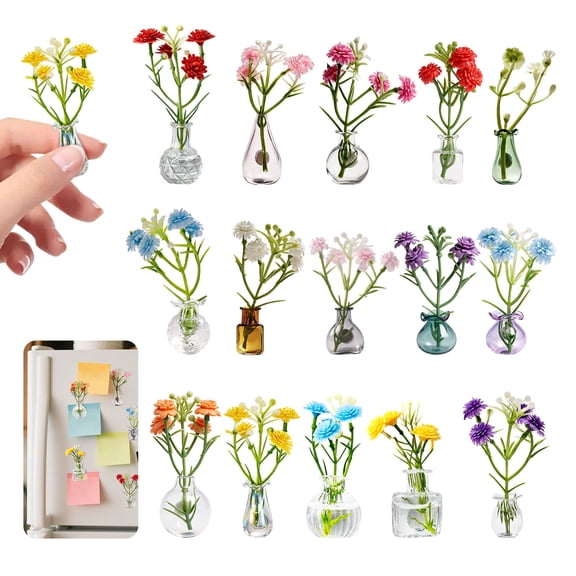 15Pcs 3D Mini Vase Magnet Cute Tiny Glass Vase Magnet Charm Fridge Decoration for Fridge Kitchen Office