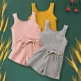 thumbnail image 4 of Otqutp Kids Birthday Bodysuits Summer Boys and Girls Solid Color Sleeveless Round Neck T Shirt Casual Tie Shorts Two Piece Suit Spring Summer Set, 4 of 9