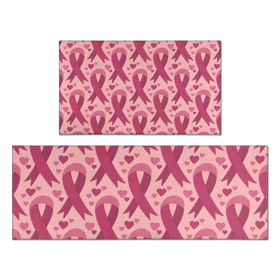 Pink Breast Cancer and Love Kitchen Rugs Sets Of 2,Anti Fatigue Kitchen Mat Rugs Non Slip Washable,Decorative Kitchen Floor Mats for Kitchen,Sink,Laundry,17"x30" 17"x47"